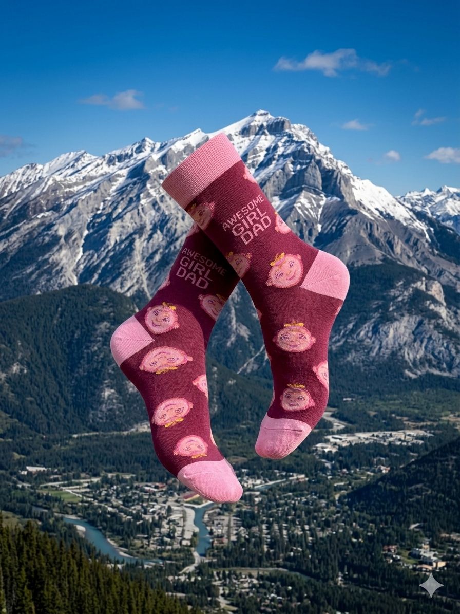 The 'Girl Dad' Expedition: Maroon & Pink Novelty Crew Socks