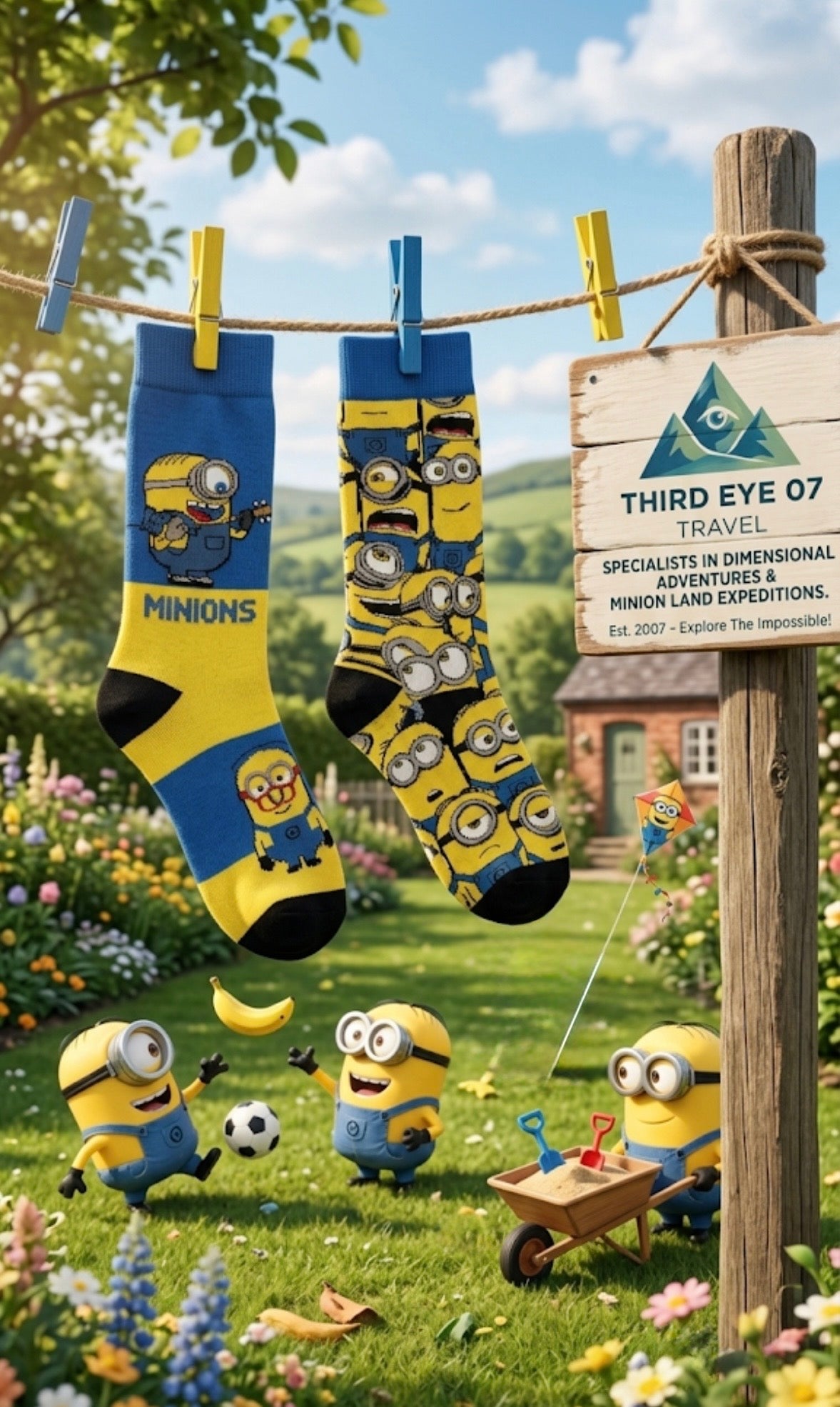 Mismatched Minion "BANANA!" Sock