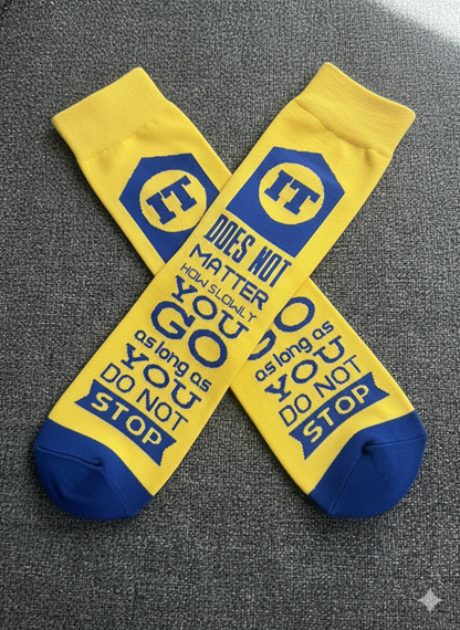 "Keep Going" IT Motivation Socks - Yellow & Blue