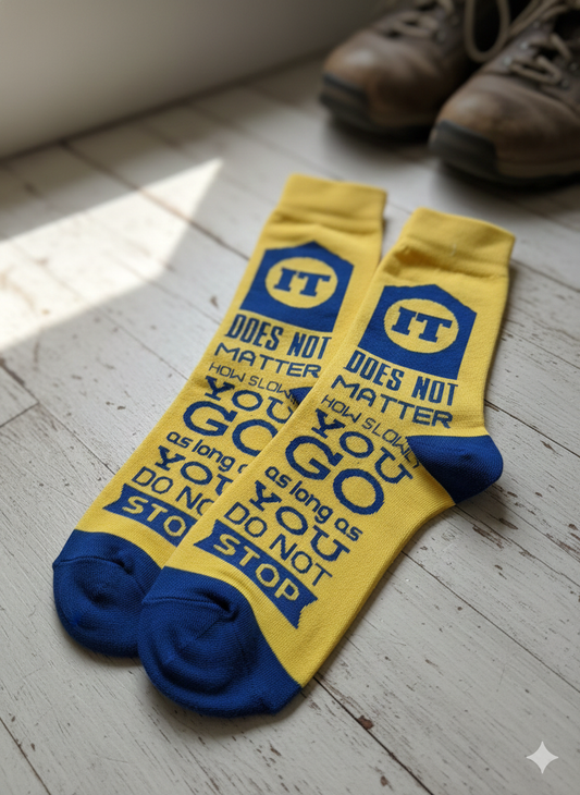 "Keep Going" IT Motivation Socks - Yellow & Blue