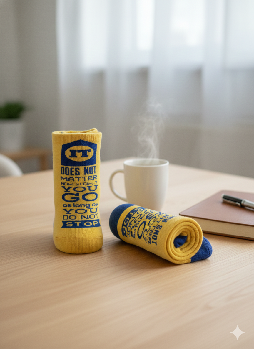 "Keep Going" IT Motivation Socks - Yellow & Blue