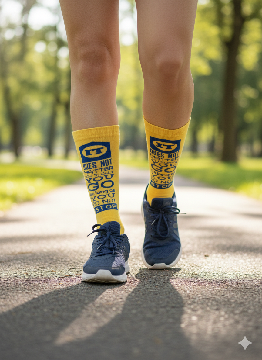 "Keep Going" IT Motivation Socks - Yellow & Blue