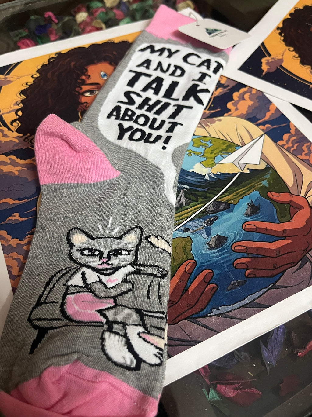 Saasy Cat "Talk Sh*t" Crew Socks