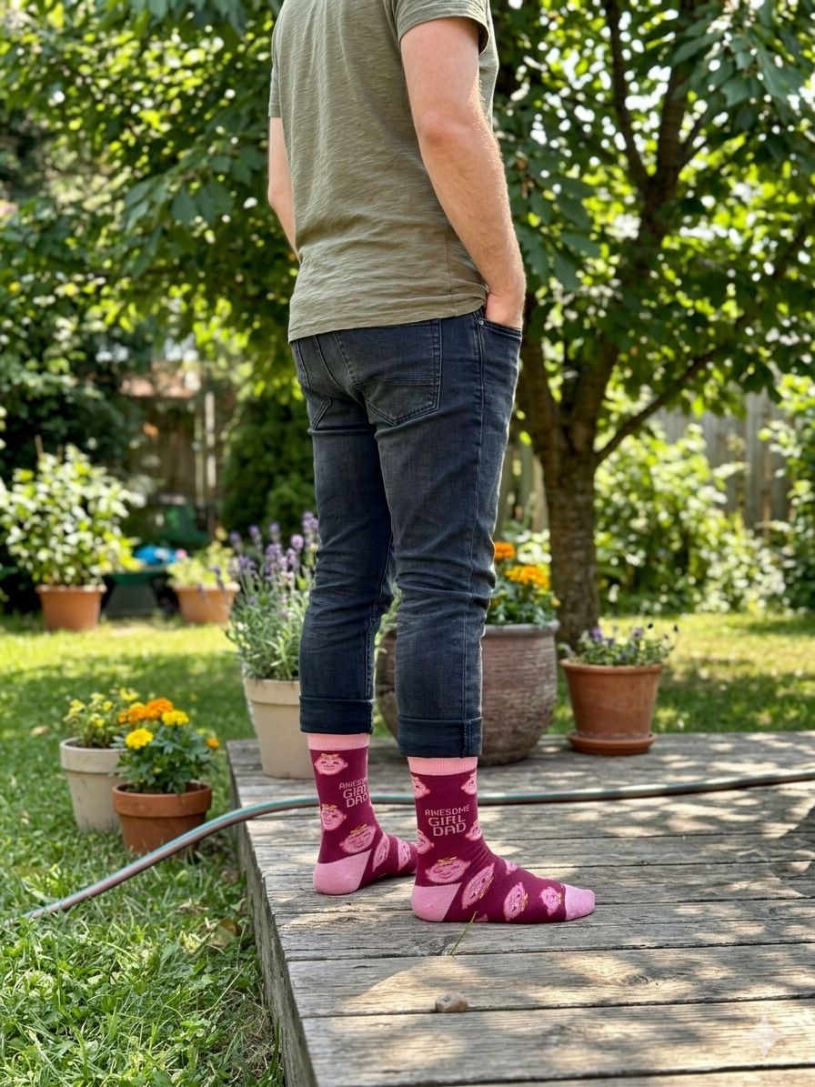 The 'Girl Dad' Expedition: Maroon & Pink Novelty Crew Socks