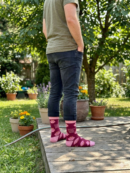 The 'Girl Dad' Expedition: Maroon & Pink Novelty Crew Socks