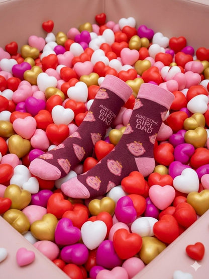 The 'Girl Dad' Expedition: Maroon & Pink Novelty Crew Socks