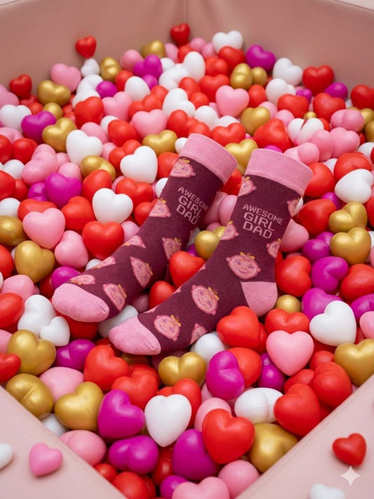 The 'Girl Dad' Expedition: Maroon & Pink Novelty Crew Socks